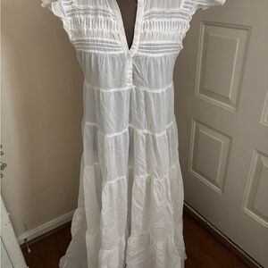 Boston Proper White Ruffled Maxi Dress